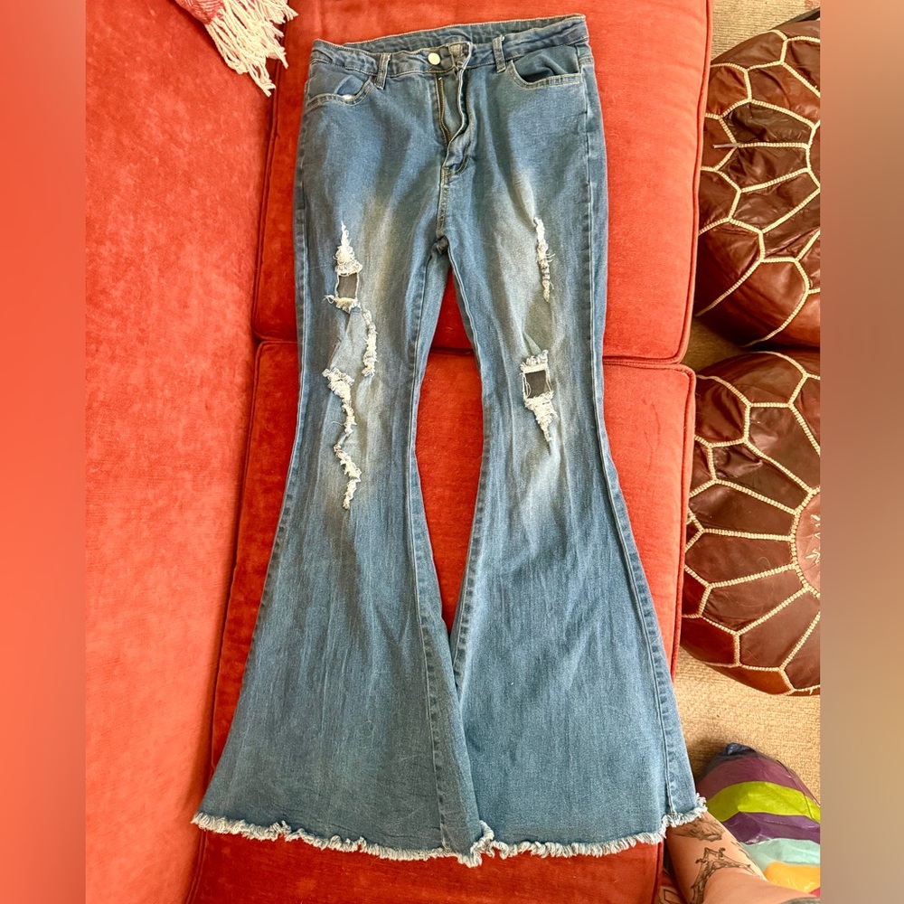 Distressed Extra Wide Flair Jeans